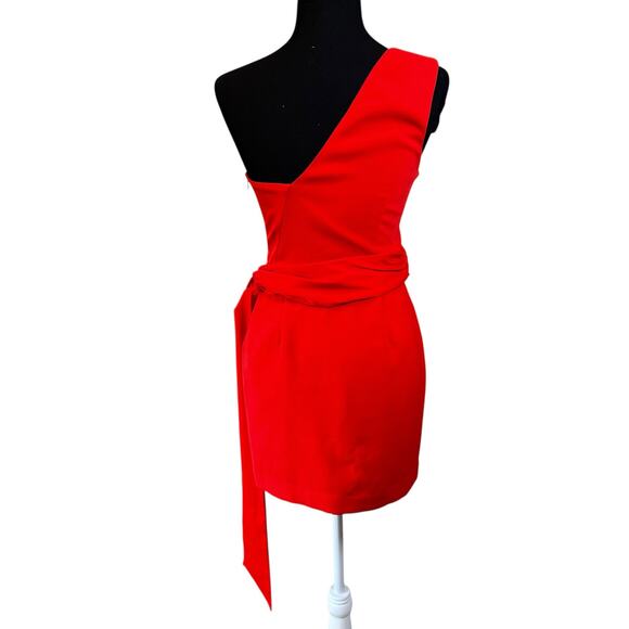 NBD Revolve Jasper Mini Dress Size SMALL One Shoulder Red Orange Sash Bow - Picture 3 of 12